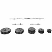 SET D'HALTERES LONG CURL ET COURTS 70KG disques en caoutchouc noir - 