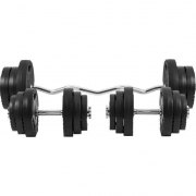 SET D'HALTERES LONG CURL ET COURTS 70KG disques en plastique noir - 