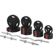 SET D'HALTERES LONG CURL ET COURTS 70KG disques en plastique noir - 