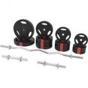 SET D'HALTERES LONG CURL ET COURTS 70KG disques en plastique noir - 